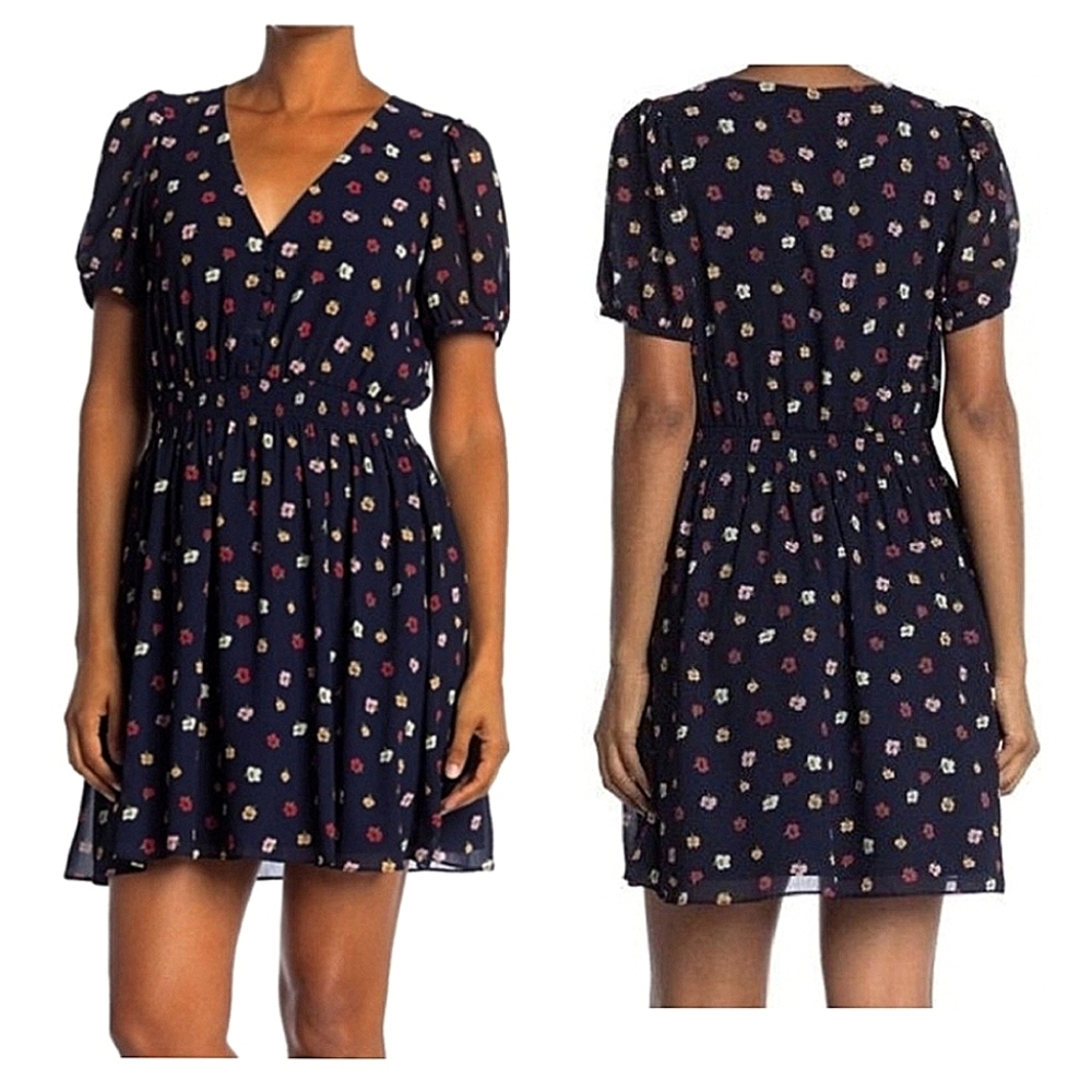 Madewell Navy Confetti Floral Short Sleeve Dress S